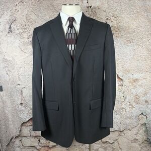Alfani Mens Black 44L Wool Cashmere Sport Coat Blazer Shadow Stripes Jacket